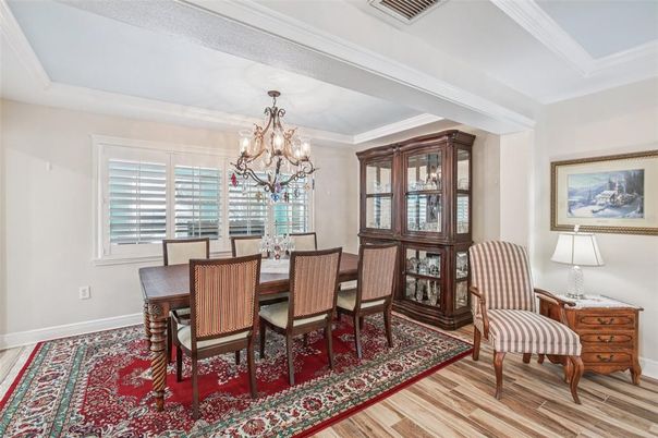 Chandelier, Dining room, Interior, Wood Texture Flooring