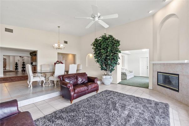 Chandelier, Dining room, Fireplace, Interior, Recessed Lighting