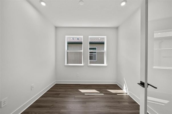Empty room, Interior, Recessed Lighting, Wood Texture Flooring