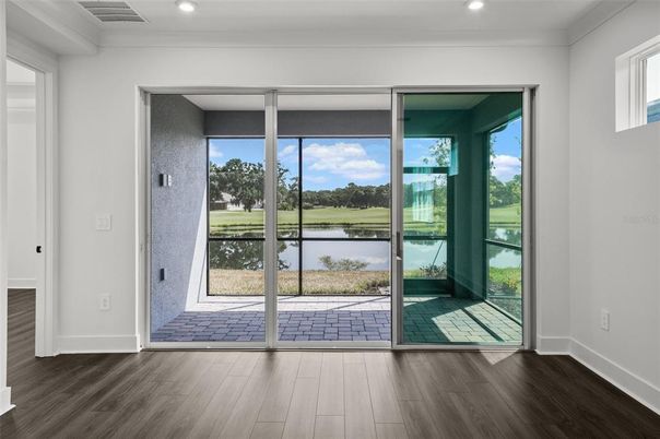 Empty room, Interior, Recessed Lighting, Water, Wood Texture Flooring