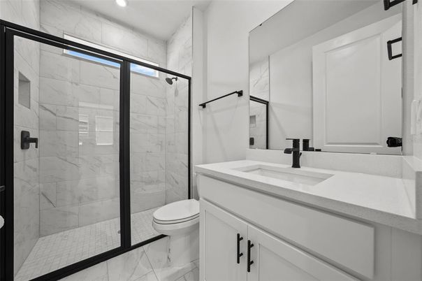 Bathroom, Glass Shower, Interior, Marble, Marble Walls, Recessed Lighting