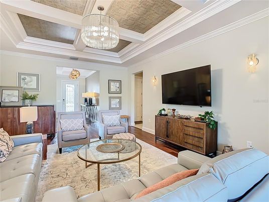 Interior, Living room, Pendant Lights, Wood Texture Flooring