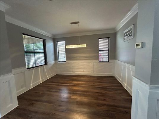 Empty room, Interior, Pendant Lights, Wood Texture Flooring