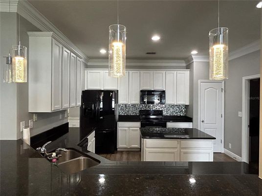 Interior, Kitchen, Pendant Lights, Recessed Lighting, Wood Texture Flooring