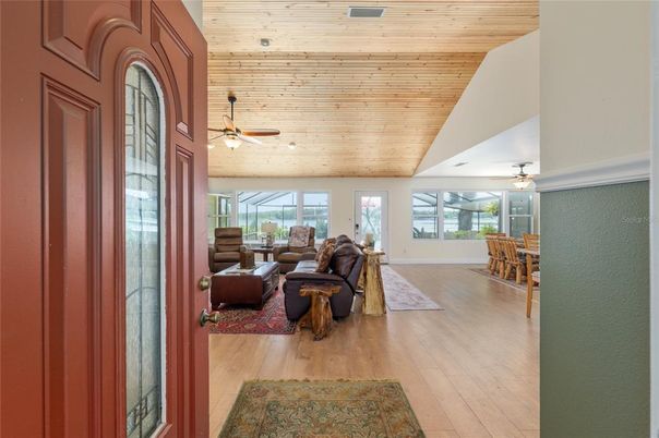 Dining room, Interior, Living room, Recessed Lighting, Wooden Ceilings, Wood Texture Flooring