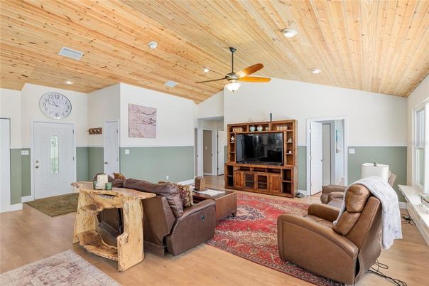 Interior, Living room, Recessed Lighting, Wooden Ceilings, Wood Texture Flooring