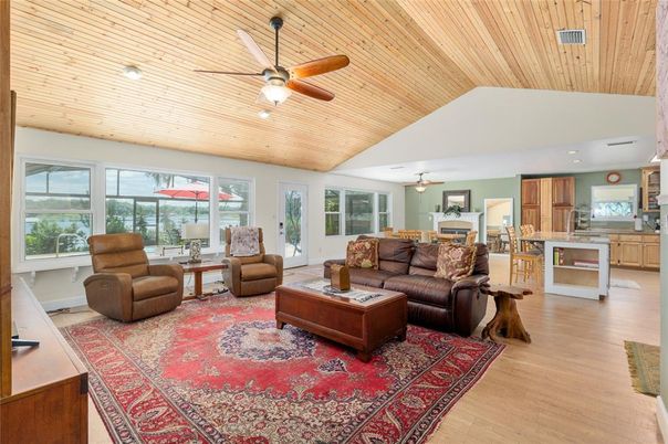 Interior, Kitchen, Living room, Recessed Lighting, Wooden Ceilings, Wood Texture Flooring