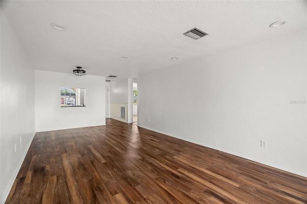 Empty room, Interior, Recessed Lighting, Wood Texture Flooring