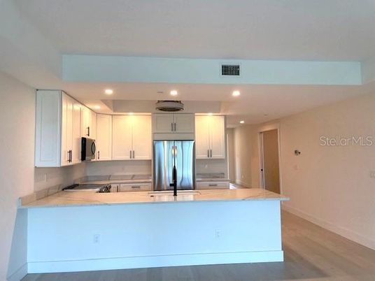 Interior, Kitchen, Recessed Lighting, Wood Texture Flooring