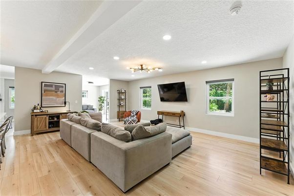 Interior, Living room, Recessed Lighting, Wood Texture Flooring