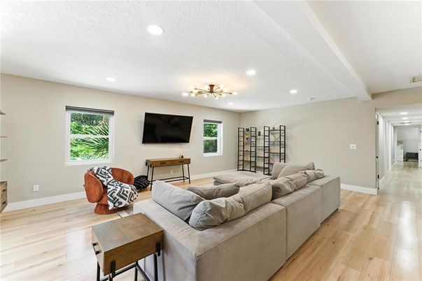 Interior, Living room, Recessed Lighting, Wood Texture Flooring