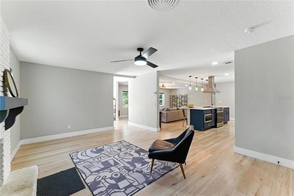 Interior, Kitchen, Pendant Lights, Recessed Lighting, Wood Texture Flooring