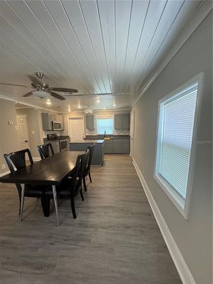 Dining room, Interior, Kitchen, Stainless Steel Appliances, Wood Texture Flooring