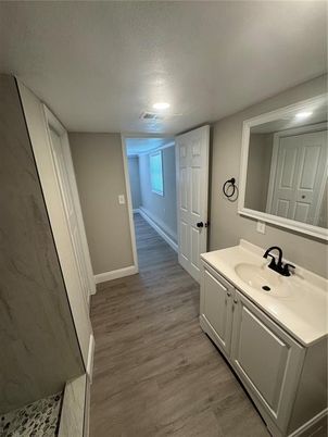 Bathroom, Interior, Recessed Lighting, Wood Texture Flooring