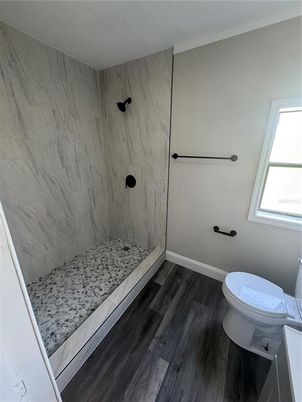 Bathroom, Interior, Marble Walls, Wood Texture Flooring