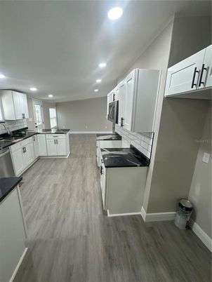 Interior, Kitchen, Recessed Lighting, Wood Texture Flooring