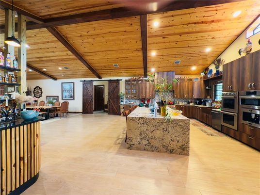 Interior, Kitchen, Recessed Lighting, Stainless Steel Appliances, Wooden Beams, Wooden Ceilings