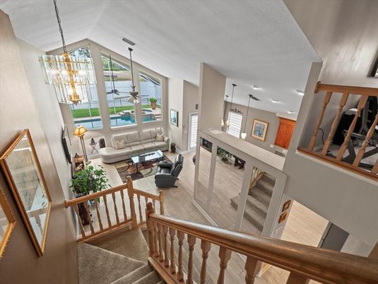 Interior, Living room, Pendant Lights, Recessed Lighting, Wood Texture Flooring