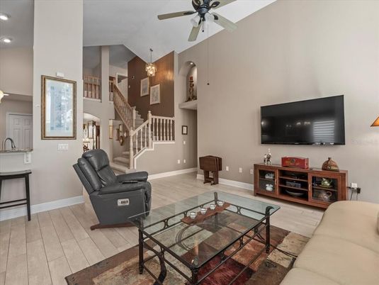 Chandelier, Interior, Living room, Pendant Lights, Recessed Lighting, Wood Texture Flooring