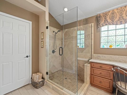 Bathroom, Glass Shower, Interior, Recessed Lighting