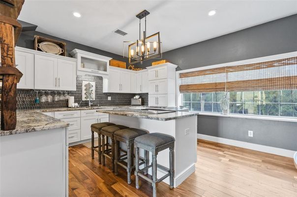 Interior, Kitchen, Pendant Lights, Recessed Lighting, Wood Texture Flooring