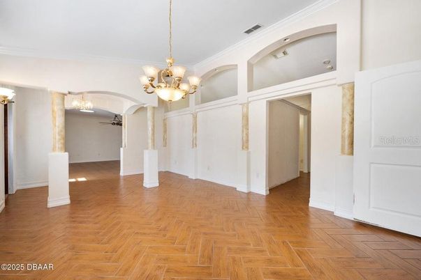 Chandelier, Empty room, Interior, Wood Texture Flooring