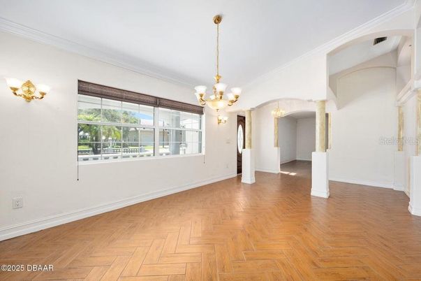 Chandelier, Empty room, Interior, Wood Texture Flooring