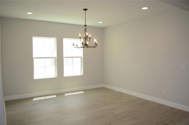 Chandelier, Empty room, Interior, Recessed Lighting, Wood Texture Flooring