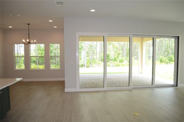 Chandelier, Empty room, Interior, Pendant Lights, Recessed Lighting, Wood Texture Flooring