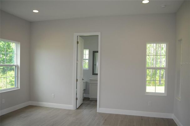 Bathroom, Empty room, Interior, Recessed Lighting, Wood Texture Flooring