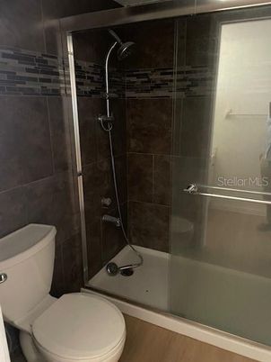 Bathroom, Glass Shower, Interior, Wood Texture Flooring