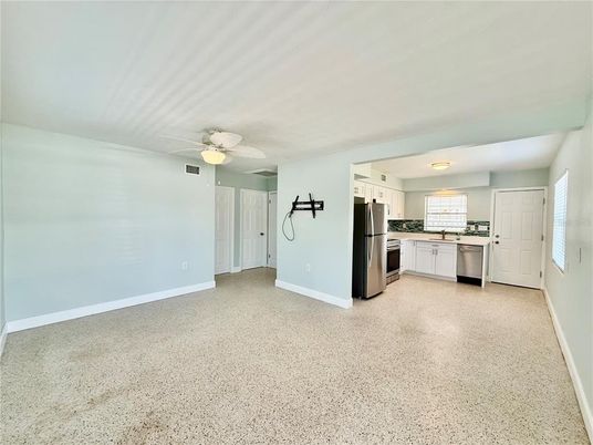 Empty room, Interior, Kitchen, Stainless Steel Appliances