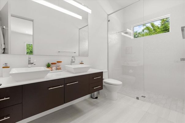 Bathroom, Dual Sink Vanities, Glass Shower, Interior
