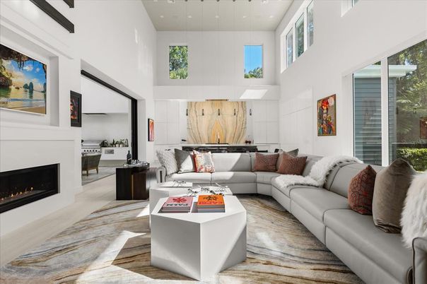 Fireplace, Interior, Living room, Pendant Lights