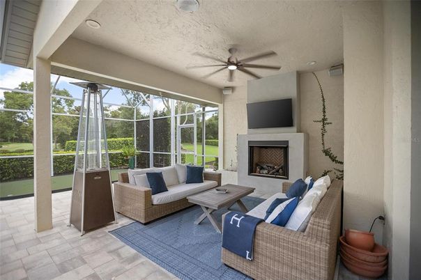Fireplace, Interior, Living room, Recessed Lighting, Sun Room