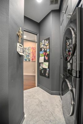 Interior, Marble, Recessed Lighting, Utility Closets, Washer, Wood Texture Flooring