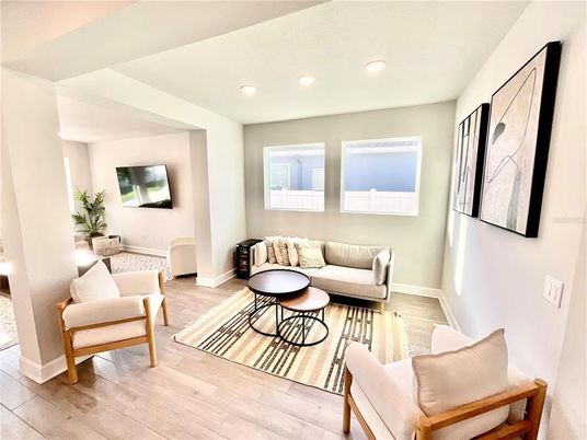 Interior, Living room, Recessed Lighting, Wood Texture Flooring