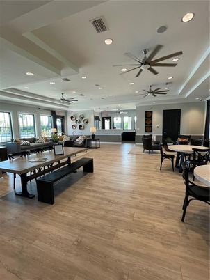Dining room, Interior, Living room, Recessed Lighting, Wood Texture Flooring
