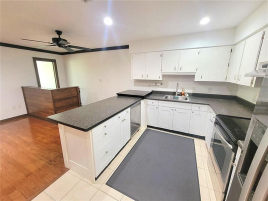 Interior, Kitchen, Recessed Lighting, Wood Texture Flooring