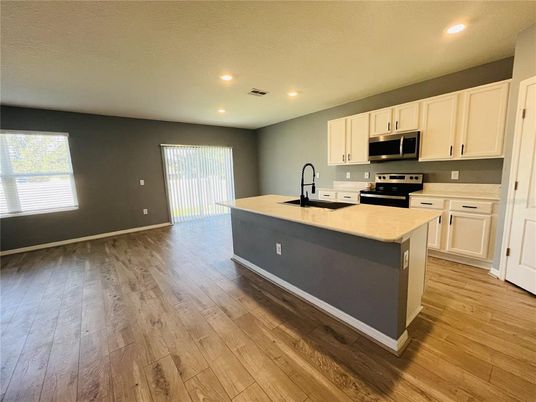 Interior, Kitchen, Recessed Lighting, Wood Texture Flooring
