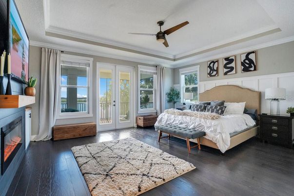 Bedroom, Fireplace, Interior, Wood Texture Flooring