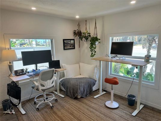 Home Office, Interior, Recessed Lighting, Wood Texture Flooring