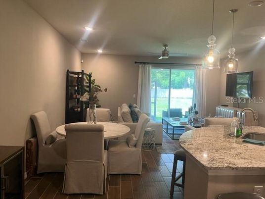 Dining room, Interior, Kitchen, Living room, Pendant Lights, Recessed Lighting, Wood Texture Flooring