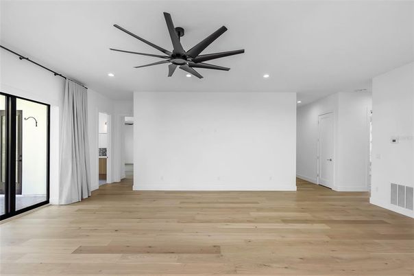 Empty room, Interior, Recessed Lighting, Wood Texture Flooring