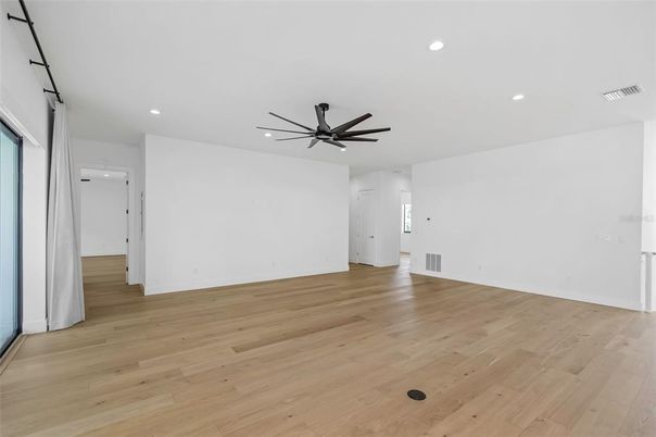 Empty room, Interior, Recessed Lighting, Wood Texture Flooring