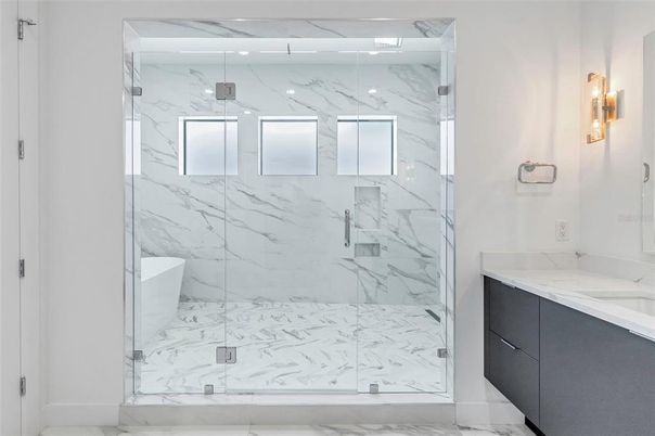 Bathroom, Glass Shower, Interior, Marble, Marble Walls