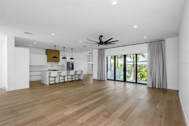 Interior, Kitchen, Pendant Lights, Recessed Lighting, Wood Texture Flooring