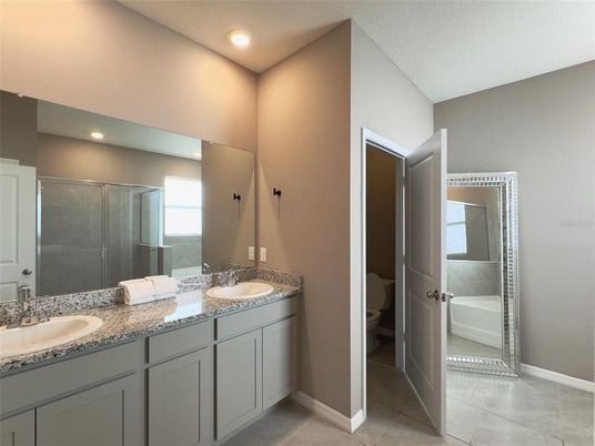 Bathroom, Dual Sink Vanities, Glass Shower, Interior, Recessed Lighting