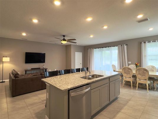 Dining room, Interior, Kitchen, Living room, Recessed Lighting