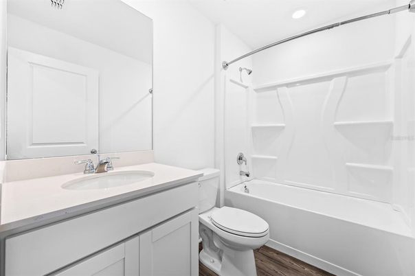 Bathroom, Interior, Recessed Lighting, Wood Texture Flooring
